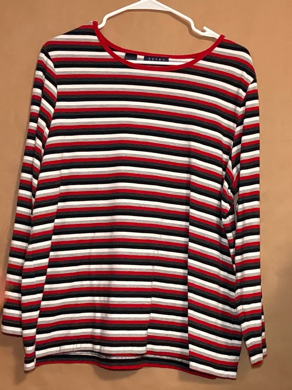 Crazy Horse Liz Claiborne Womens Size 1 Striped Long Sleeve Top Red Black Grey
